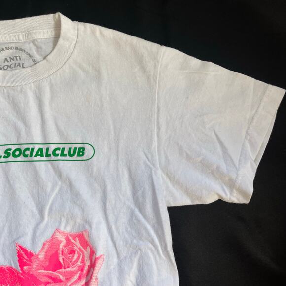 Anti Social Social Club Green Logo Pink Rose Tee Made in USA Size S - Picture 6 of 11